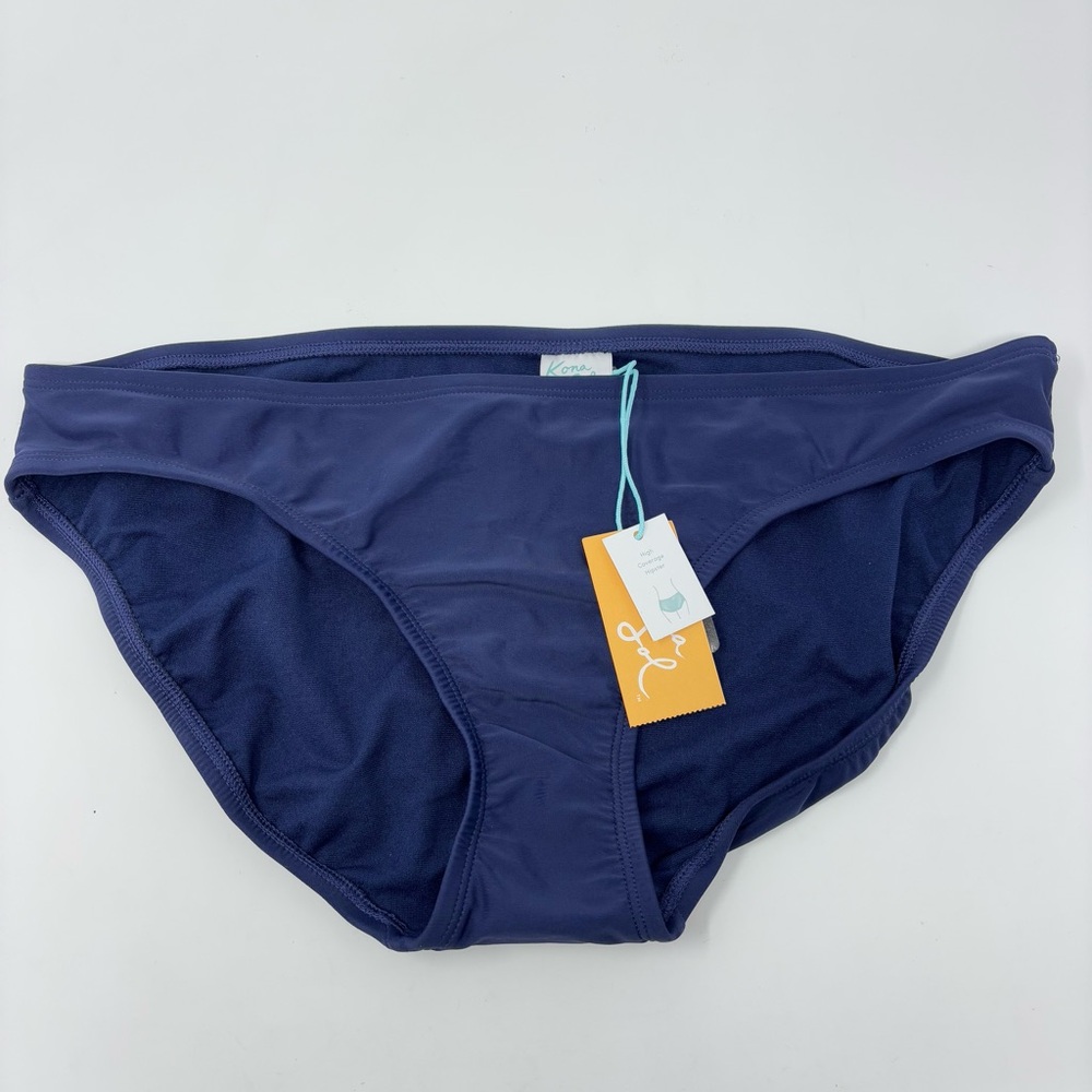Kona Sol Bikini Bottom High Coverage Hipster Stretch Swim Fabric Navy L